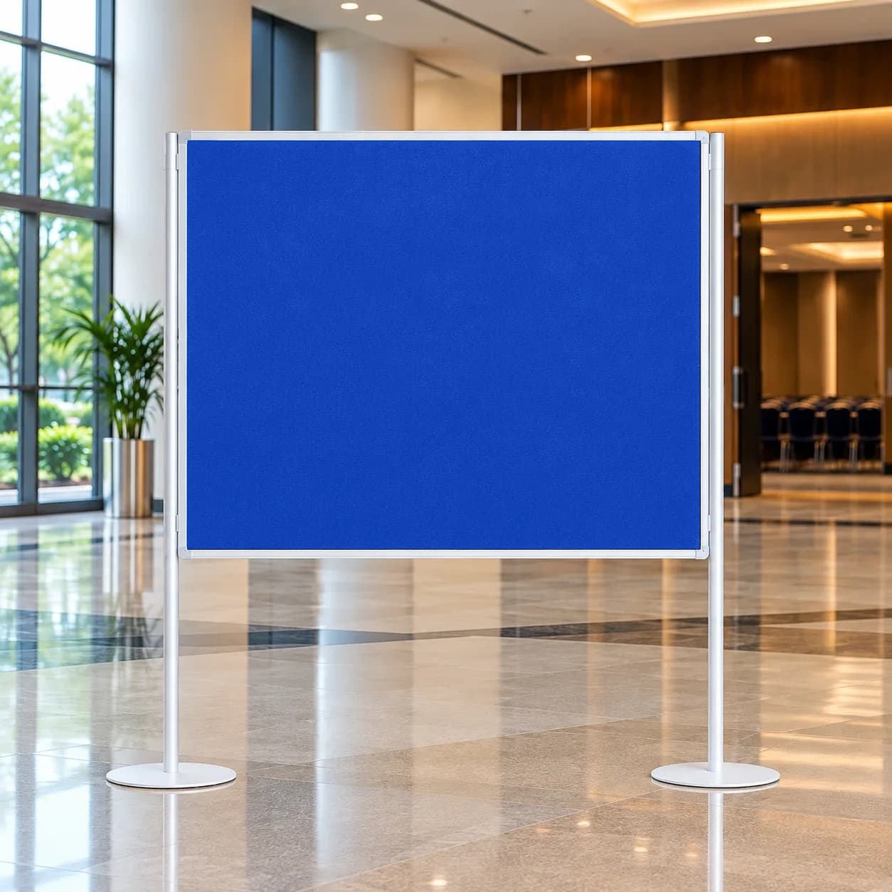 Pole and Panel Display Board 1 Board 2 Poles in hotel atrium Royal Blue