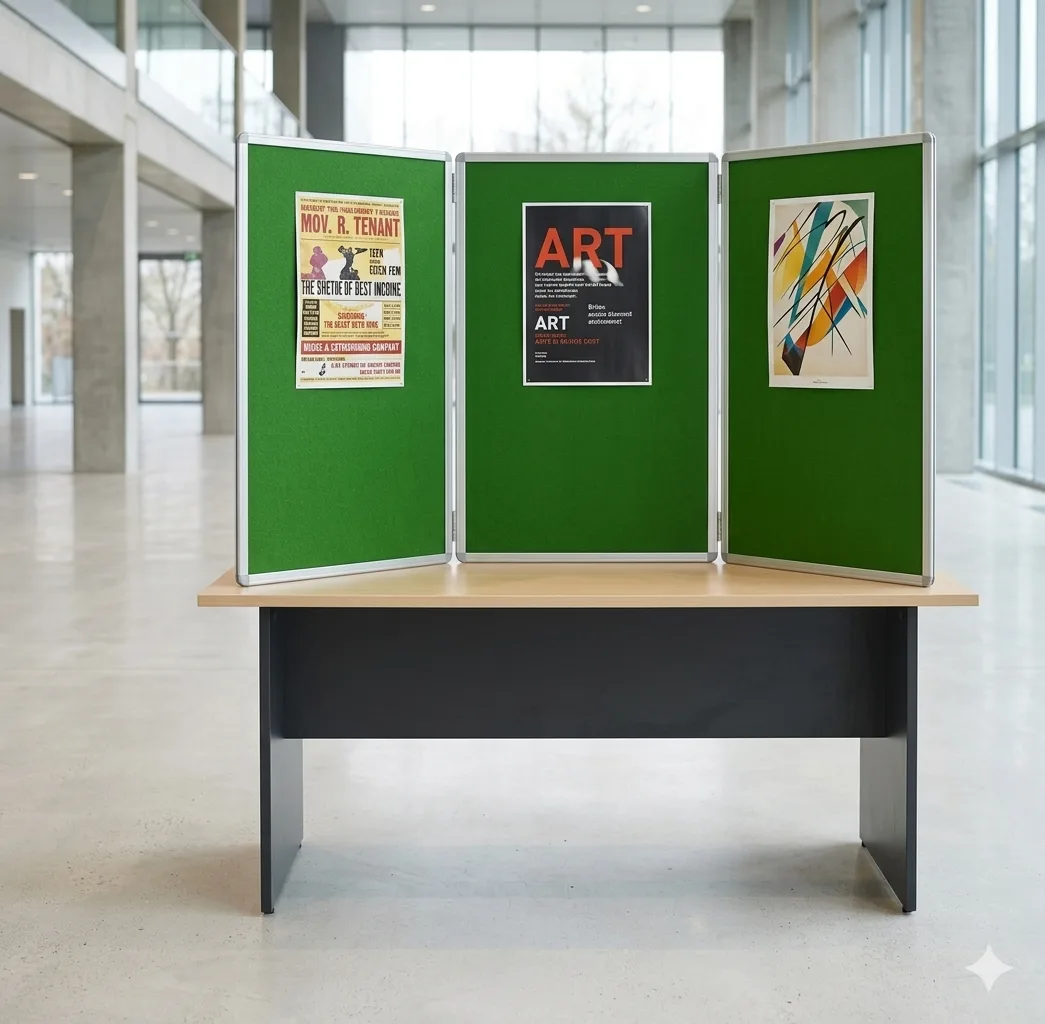 Papan Pameran 3 Panel Atas Meja dengan Poster