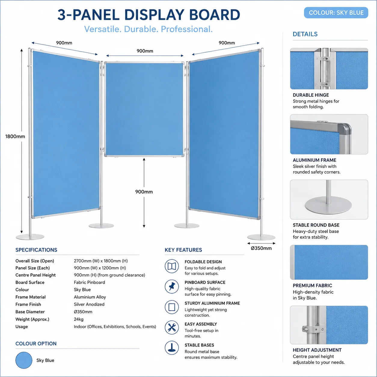 Papan Pameran 3 Panel Berkaki Biru Langit Papan Pameran 3 Panel Berkaki Biru Langit