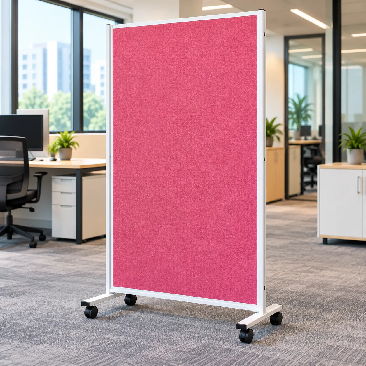 Mobile Display Partition on lockable castors, double-sided fabric pin board - papan pameran mudah alih beroda Malaysia